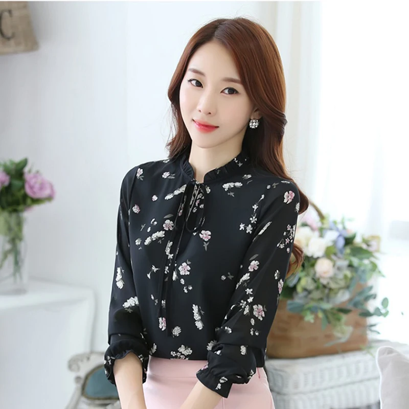 Fannic Blusas Femininas Модные Цветочные Топы и блузки осенние женские рубашки с длинными рукавами шифоновые женские блузки с принтом