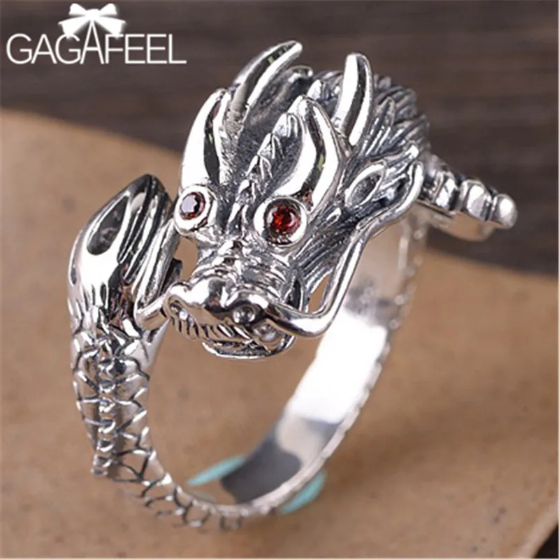 GAGAFEEL 925 пробы Серебряный Дракон ювелирные изделия для мужчин кольца Винтаж Таиланд тайское Серебряное Кольцо Байкер мужские подарки