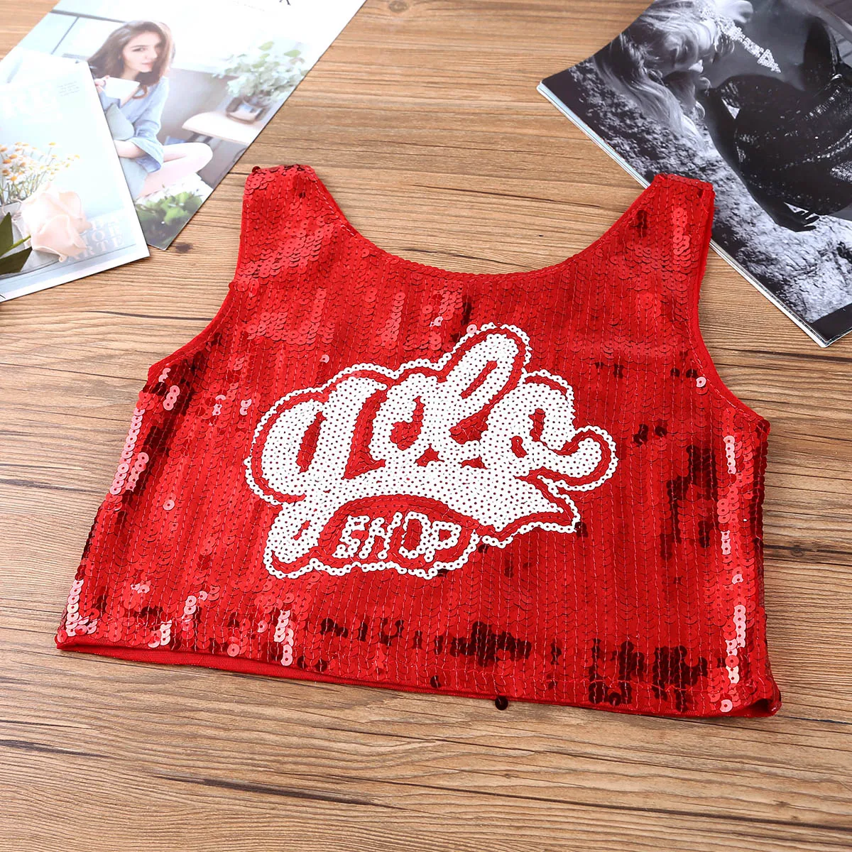 Модная женская футболка TiaoBug с блестками короткий кроп топ костюмы хип хоп для