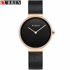 Женские наручные кварцевые часы Curren, золотистые и черные часы с сетчатым браслетом, подарки для женщин, 2018