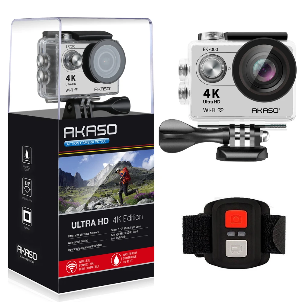 AKASO EK7000 WiFi 4K Action Camera Ultra HD Waterproof DV Camcorder 12MP Cameras Sports Camera 170 Degree Wide Angle Original