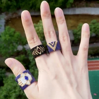 fairywoo handmade beaded ring set woman figure turkey evil eye black ethnic geometric ring fashion friendship letter miyuki ring