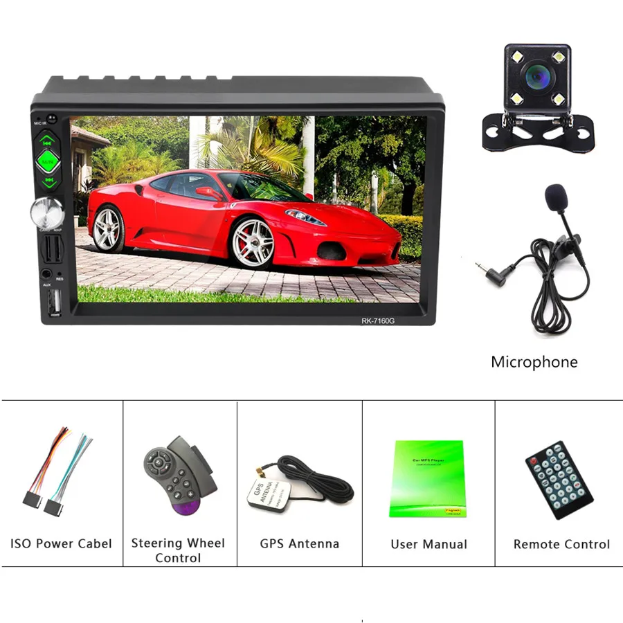 With 4LED camera Hikity Автомагнитола 2 din Авторадио RDS GPS навигация FM Bluetooth Мультимедиа Видео плеер с микрофоном Дистанционное управление Стерео - Цвет: With 4LED camera