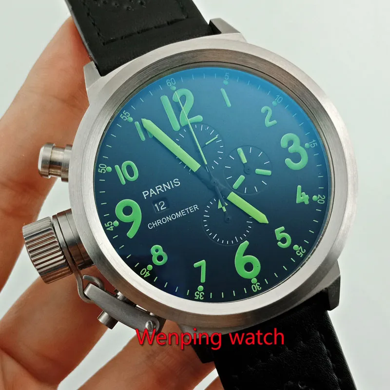 50 мм наручные часы с большим циферблатом левой руки es relojes de pulsera Parnis хронограф 0S10