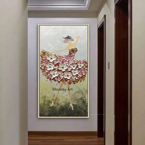 Бургундия Балетные рисунки с танцором, ручная роспись, Современная балетная палитра, нож, картина маслом на холсте, настенное искусство для гостиной, украшение дома - Цвет: Бургундия