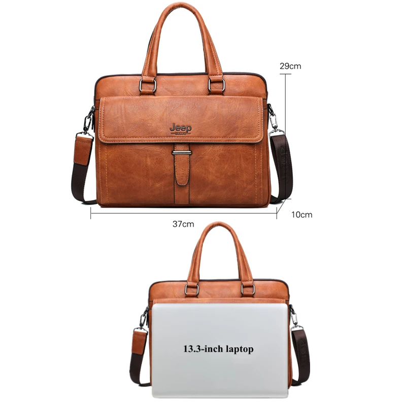 JEEP BULUO Men Briefcase Bag Leather Office Bags For 13.3 inch Laptop Business Bags 2 pcs Set Handbags Large Capacity Totes Male
