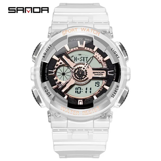 Men Rose gold SANDA спортивные часы пара Многофункциональный водонепроницаемый светодиодный цифровые часы мужские G стиль спортивные водонепроницаемые часы relogio masculino - Цвет: Men Rose gold