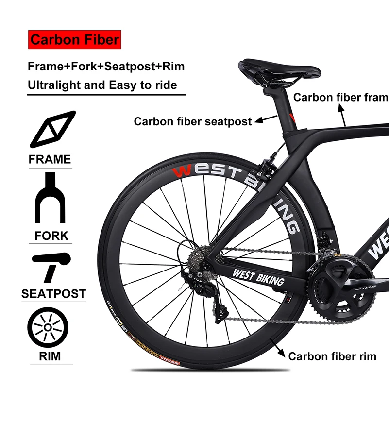 WEST BIKING карбоновый шоссейный велосипед 22 скорости 700C шоссейный гоночный велосипед с SHIMANO R7000 карбоновый велосипед Bicicleta