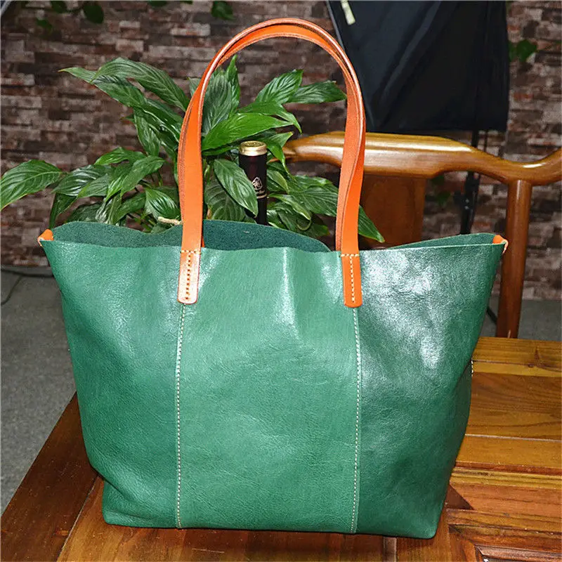 

Nesitu High Quality A4 Vintage Casual Yellow Green Black Brown Coffee Vegetable Tanned Genuine Leather Women Shoulder Bag M32028