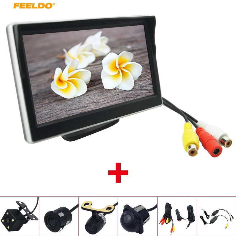 FEELDO 5&quot LCD TFT Stand-alone Monitor Rear View Backup Camera RCA Video Rearview System 2.4G Wireless Cigarette Lighter Optional |