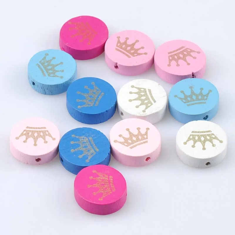 Смешанные Круглые деревянные бусины-разделители с рисунком короны фотообои 20 мм