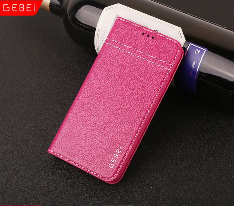 Роскошный чехол-бумажник из натуральной кожи Magnetc для IPhone X XS XR Max 6 6 S 7 8 Plus, бренд GEBEI - Цвет: Rose Red