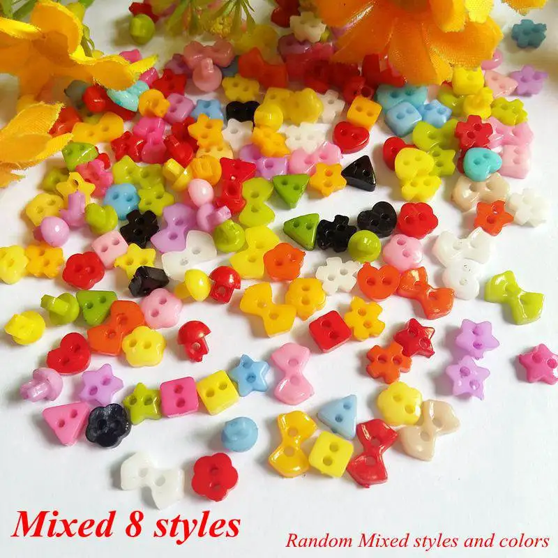 Mix 8 Style 200 шт./лот, Микс, 8 форм, смешанные мини-кнопки для кукольного ремесла, скрапбукинг, маленькие пуговицы из смолы, 6 мм-5 мм, аксессуары для рукоделия - Цвет: Mix 8 Style