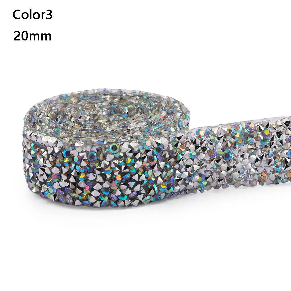 Color3 20mm 1 ярд Хрустальная отделка мотив стразы горячей фиксации стразы лента аппликатор лента с Стразы на аппликации для платьев - Цвет: Color3 20mm