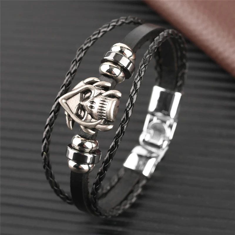 Cool Skull Punk Leather Ropes Men Bracelet Fashion Young Boys Bangle Accessory |