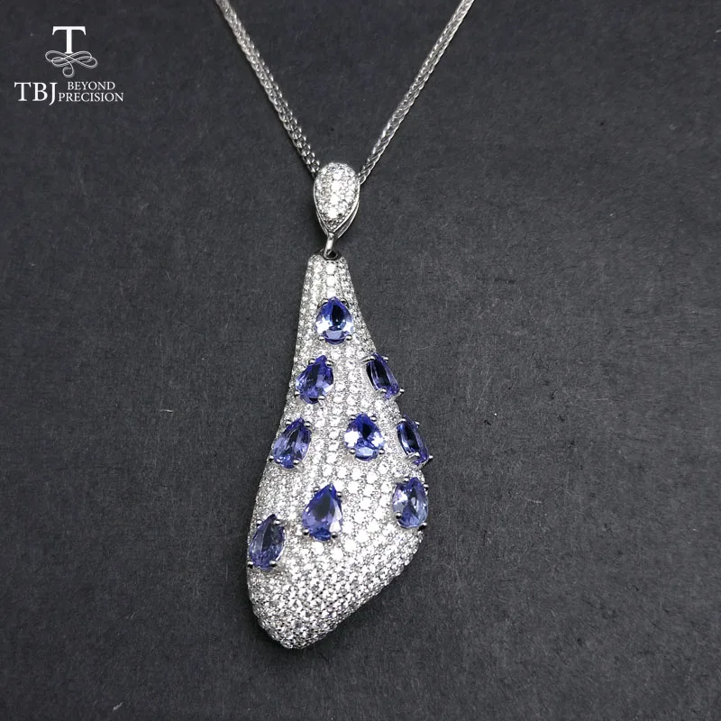 TBJ роскошный длинный кулон с 2.6ct натуральным танзанитом драгоценный камень 925