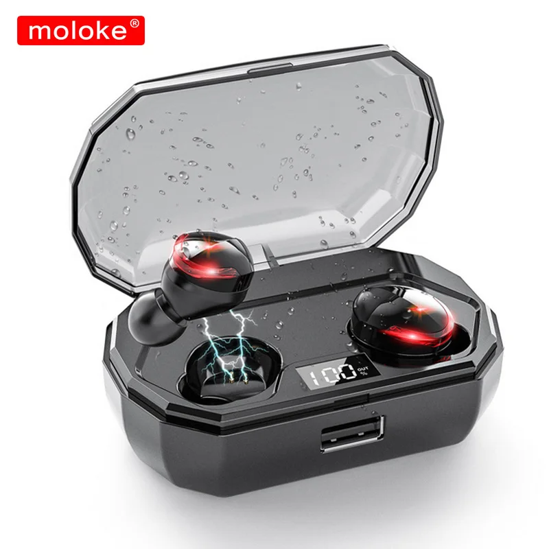 Moloke TWS 5,0 беспроводные наушники, Bluetooth наушники, спортивные наушники, стерео гарнитура, мини с микрофоном - Цвет: black