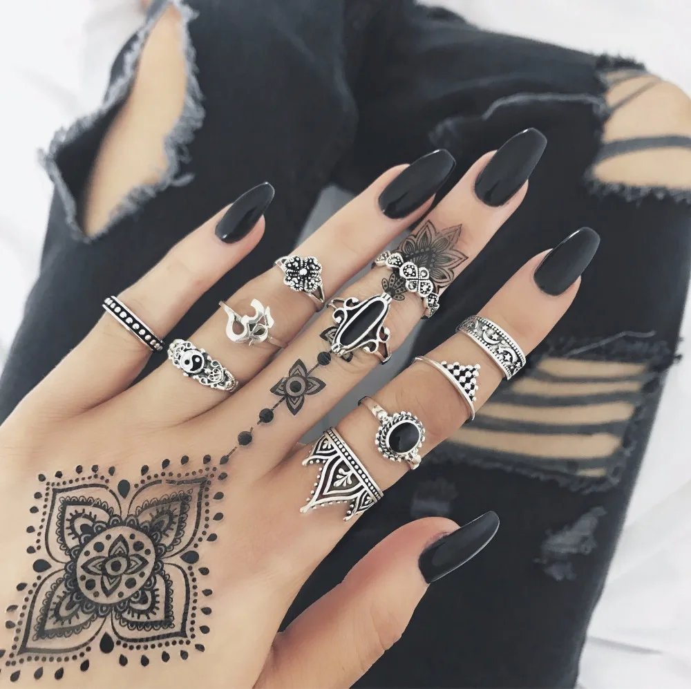 10 Pcs/Set Fashion Flower Midi Sets Gossip Moon Star Crown Retro Crystal Opal Knuckle Rings for Women Jewellery | Украшения и