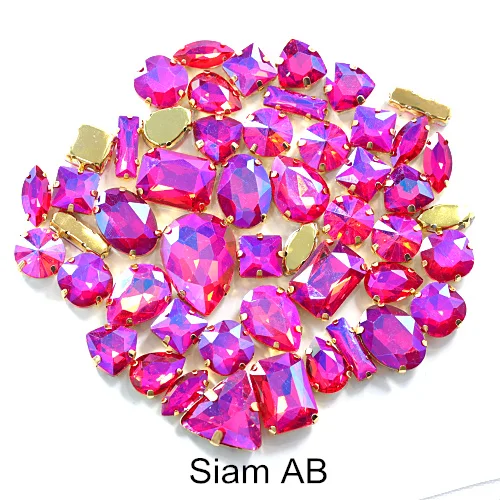 Siam AB 50 шт. разноцветные стразы в форме кристалла AB с когтями, Золотое металлическое основание, швейные камни для ювелирных изделий B1138 - Цвет: Siam AB