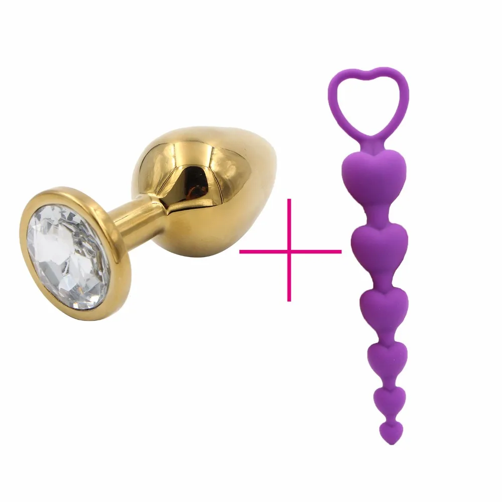 YEMA 2PCS/Set Purple Heart Anal Beads&ampSilicone and Gold Stainless Steel with Crystal Butt Plug Sex Toys for Men Gay Shop |
