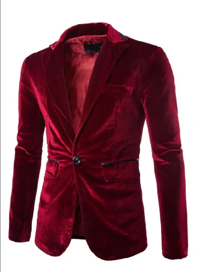 wine red CH. KWOK бархатные мужские свадебные костюмы для жениха, пиджак, блейзеры, фиолетовые, черные, винно-красные, на одной пуговице, певец, приталенный Блейзер, костюмы, куртки, 2XL - Цвет: wine red