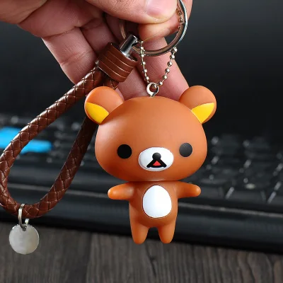 Мультфильм Rilakkuma Медведь коричневый кролик животных мех помпоны брелок для женщин кожа брелок металлические брелки для ключей ключи от машины сумка Подвеска Шарм D92 - Цвет: 6