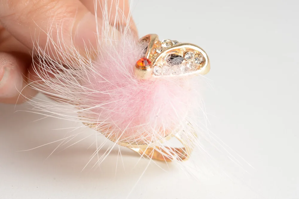 anillos mujer exquiiste women Small Fox Pink Feather rhinestone Adjustable birthday party gift | Украшения и аксессуары