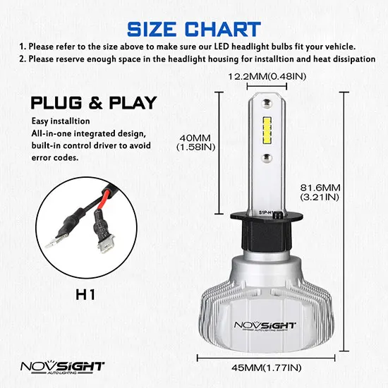 6500K H1 Novsight H7 H4 Led автомобилей головной светильник 6500 к 50 Вт 10000lm помощи при парковке H1 H3 H8 H9 H11 H13 9005 9006 9007 Авто противотуманных фар с возможностью креативного Светильник лампы - Испускаемый цвет: 6500K H1