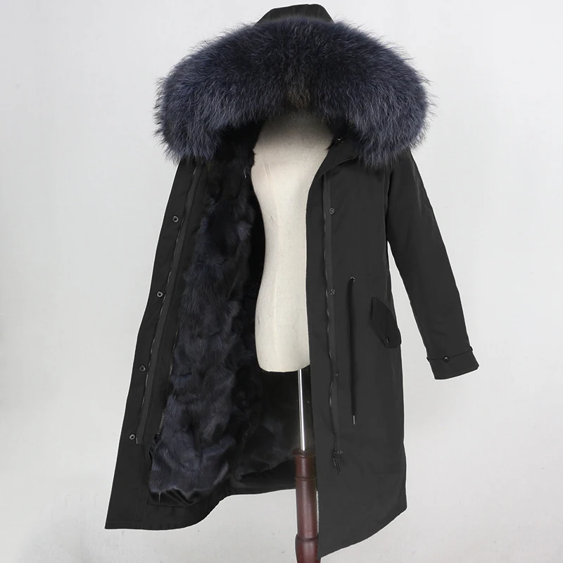 black grey grey OFTBUY X-long водонепроницаемая верхняя одежда, парка из натурального меха, пальто из натурального Лисьего меха, зимняя куртка для женщин, капюшон из меха енота, теплая Съемная Новинка - Цвет: black grey grey