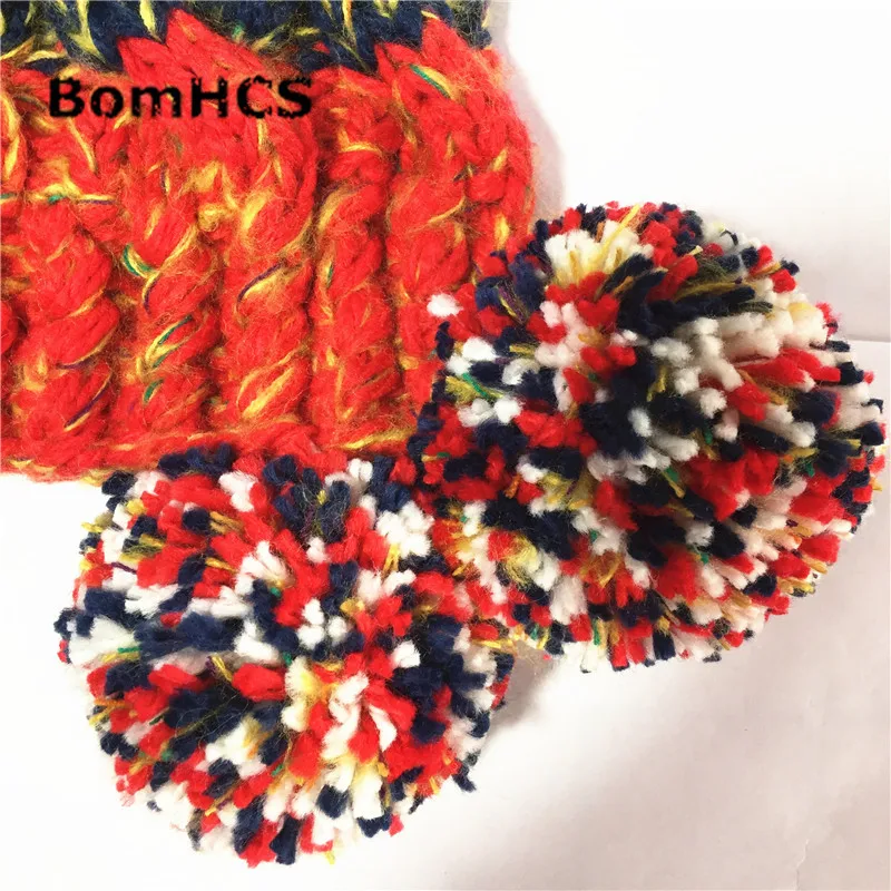 BomHCS зимняя Смешанная цветная Толстая теплая мешковатая грубая Шапка-бини