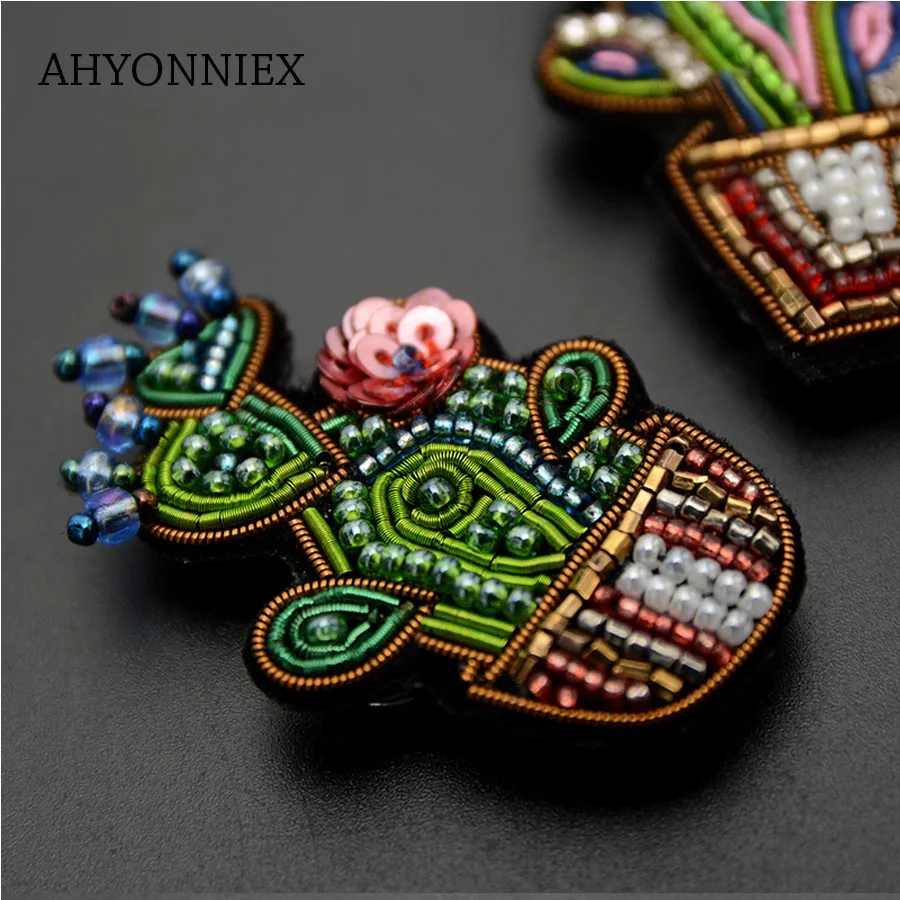 AHYONNIEX индийский Шелковый патчи кактуса DIY Аппликация булавка На ментальный брошь