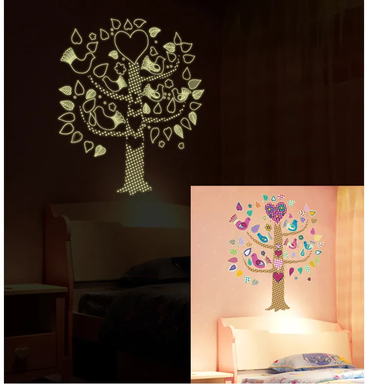 New Arrival DIY Flower Bird Tree Luminous Fluorescence Wall Stickers kids room home decor wall decals ABQ9617 Free shipping | Дом и сад
