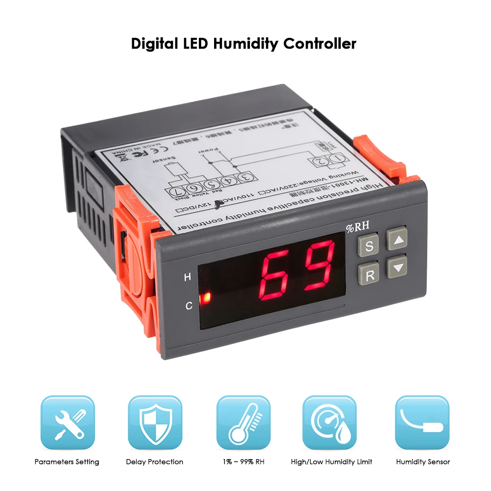 10A 12V Mini Digital Air Humidity Control Controller Measuring Range 1~ 99 percent with Sensor | Инструменты