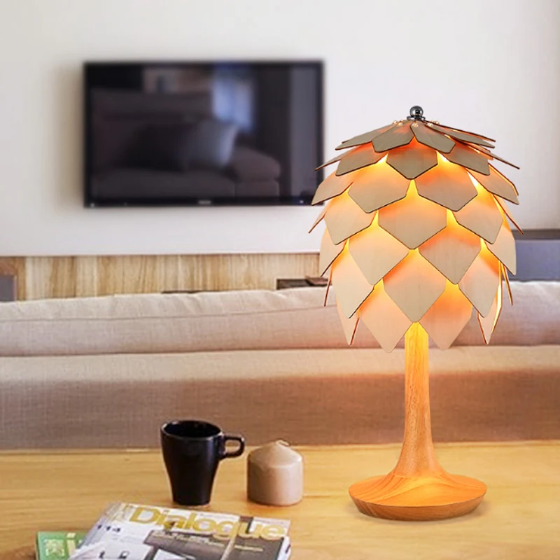 Скандинавский Креативный дизайн pinecone деревянная настольная лампа Современная