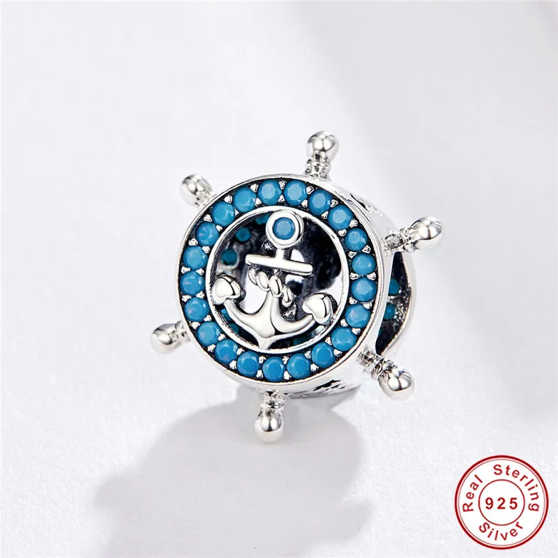 Браслет Pandora,, 925 пробы, серебро, синий, кубический цирконий, веревка, корабль, бусины, S925, военный корабль, подвески, сделай сам, ювелирное изделие