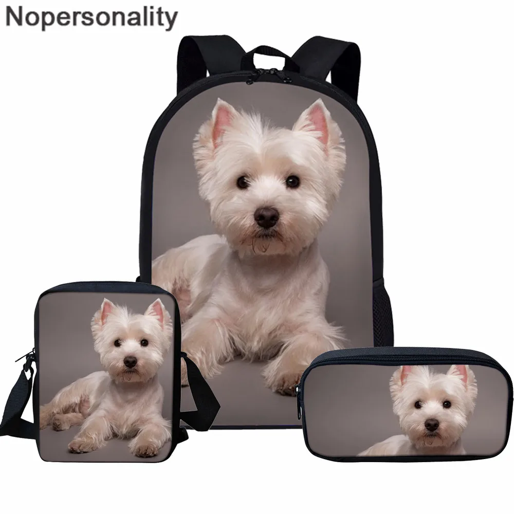 

Nopersonality 1-6 Grade Primary Student School Bags Cute Westie Dog Prints School Bag Set for Girls Kids Book Bag Large Backpack
