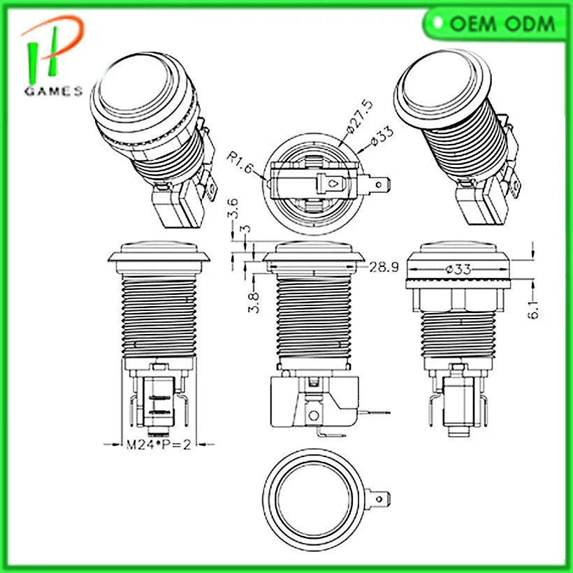 Нажимная кнопка с хромированной светодиодной подсветкой 15 шт./компл. 12 В 33 мм