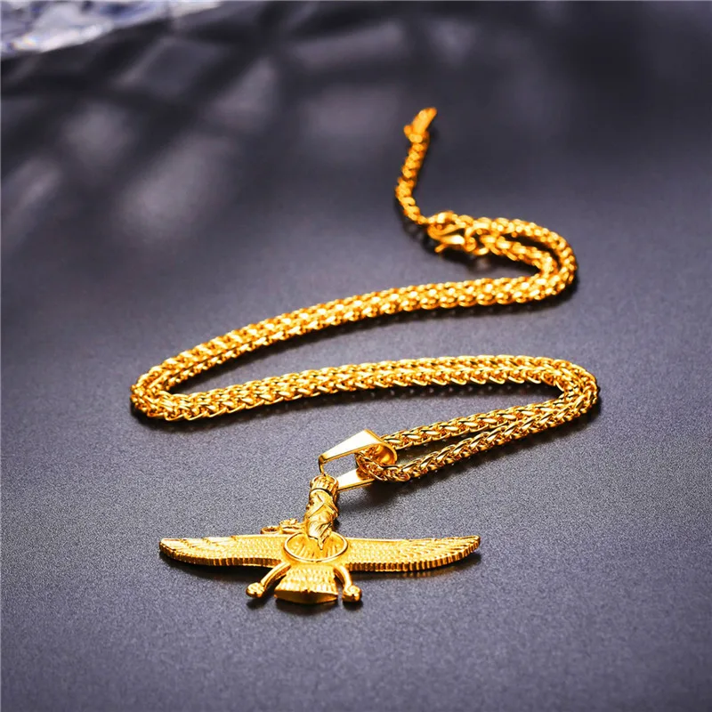 Collare Faravahar Ahura Mazda кулон мужские иранские украшения из нержавеющей стали Zoroastrian золото/черный цвет ожерелье для женщин P825