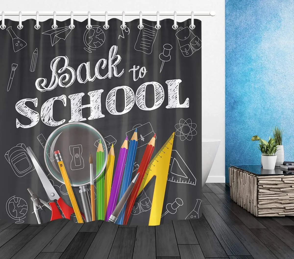 Назад в школу душевая занавеска комплекте ручной карандаш для рисования линейка