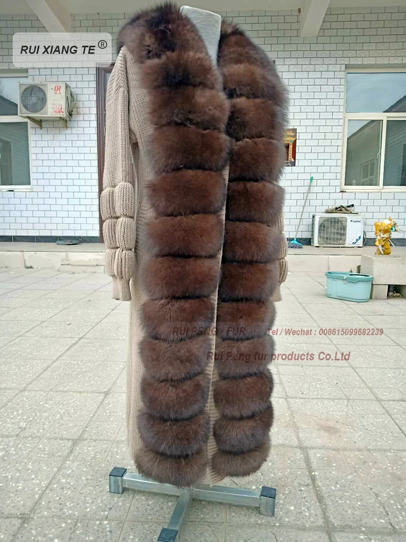 RuiXiangTe женское натуральное меховое пальто шерстяное вязаное с лисьим воротником зимняя куртка натуральный Лисий мех пальто зимнее длинное пальто