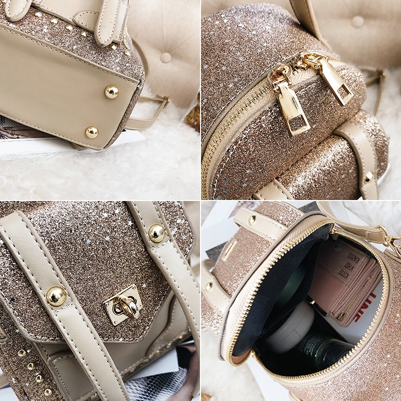 Модный маленький рюкзак с заклепками и блестками женская сумка на плечо детская