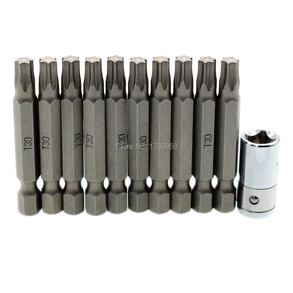 10pcs T30 Torx Screwdriver Bits 50mm Star Head Screw Driver Set with 1/4" Square Drive to Hex Shank Socket Bit Converter | Инструменты