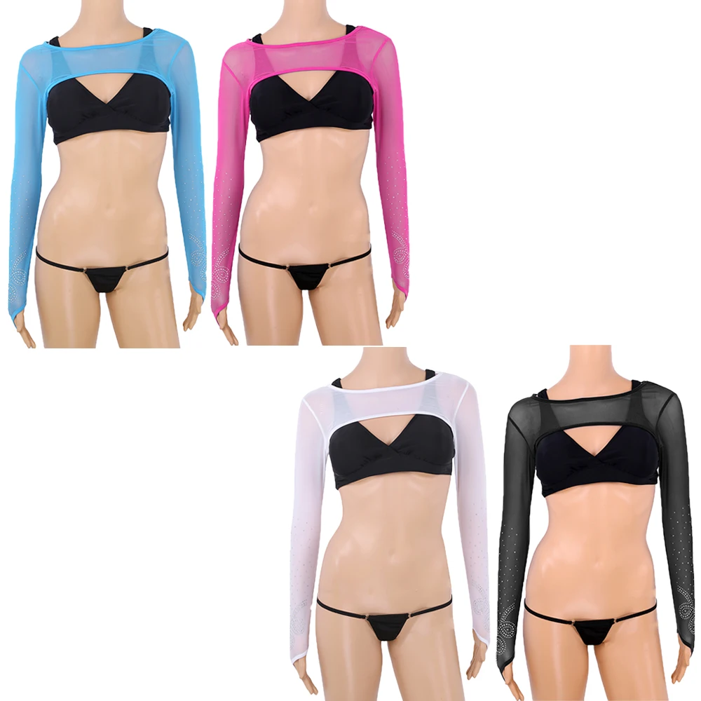 Топ женский прозрачный сетчатый с глубоким вырезом и длинными рукавами |