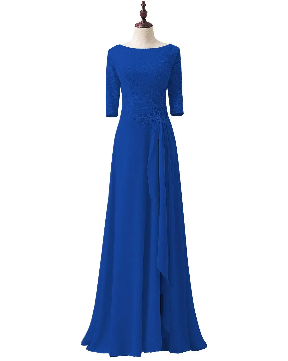 Royal Blue Оборками элегантное, с рукавом до локтя, вечернее платье из кружева; обувь под свадебное платье для невесты; Цвет серебристый, серый для свадьбы жениха платье с цветочным принтом, вечернее платье SLD-M12 - Цвет: Royal Blue