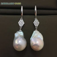 selling baroque pearls hook zircon style dangle earrings white fire ball tissue nucleated freshwater pearl for women