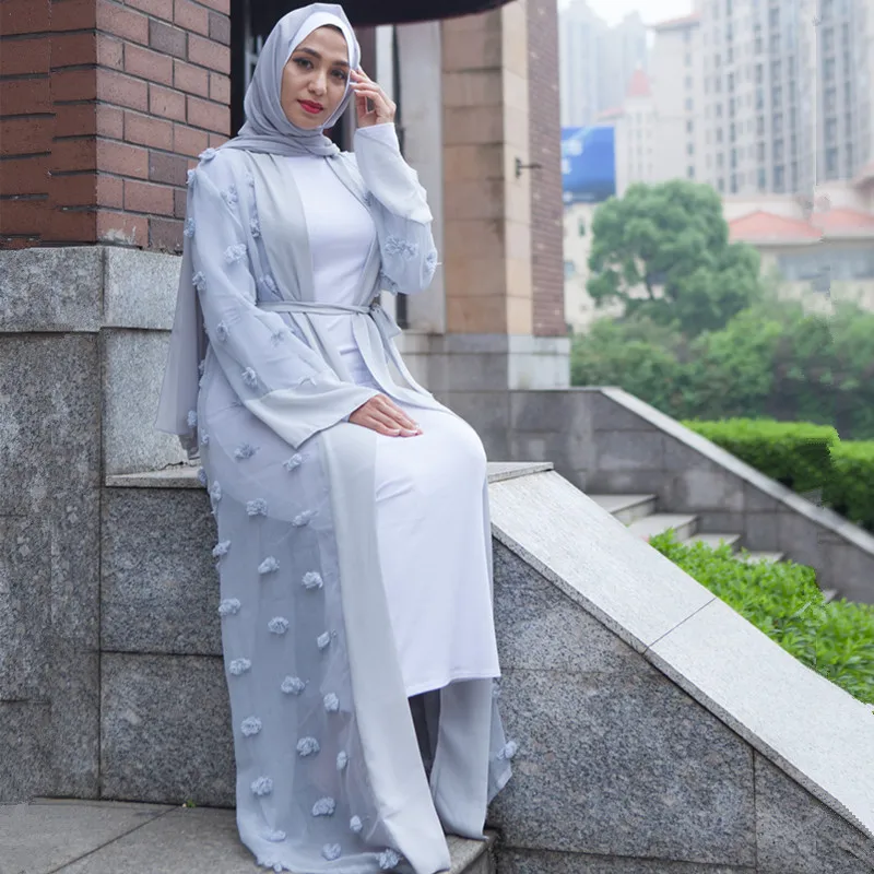 Длинное мусульманское платье-Абая, с цветочным принтом, с аппликацией