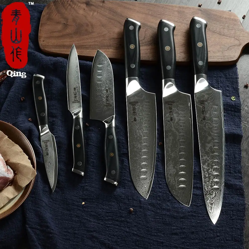 Цин сантоку шеф-повара Дамаск кухонные ножи японский VG10 стальная бритва острый