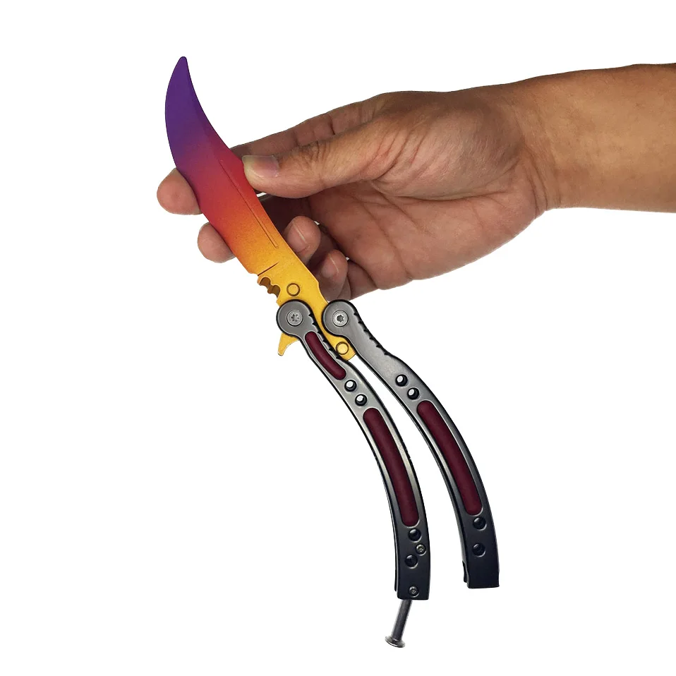 Swayboo CS GO Karambit складной нож бабочка выцветает красочная бабочка в ноже doppler обучение без края вой практический инструмент - Цвет: Fade Purple