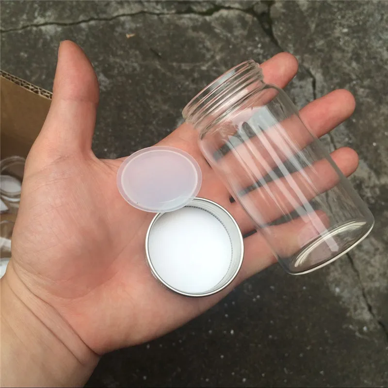 100ml Customized Glass Jars Chromatic Aluminium Cap Empty Clear Vitreous Vials Refillable Containers 12pcs