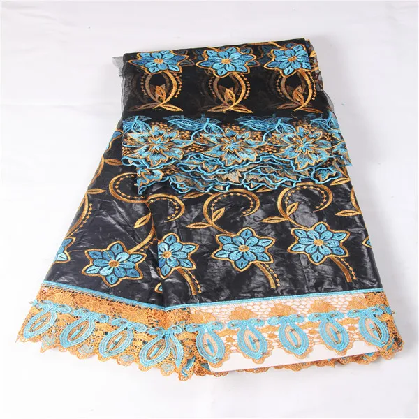 Новая мода 5yds/шт Базен Riche Getzner ткани с 2 ярдов Тюль Чистая черные кружевные